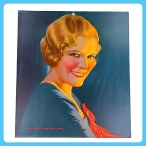1930s Red Seal Snuff Girl Checkerboard Vintage Advertising Sign 17" Cardboard